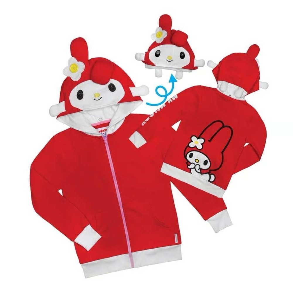 Hello Kitty x Hoodsbee Limited‎ Hoodie Red Fold-Up Hood Sanrio Y2K Kawaii Kids L